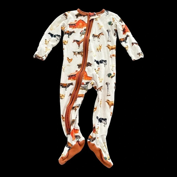 Earthy baby 3 months Organic Cotton Two Way Zip Up Sleeper Farm Animals Cow Barn - Picture 1 of 4